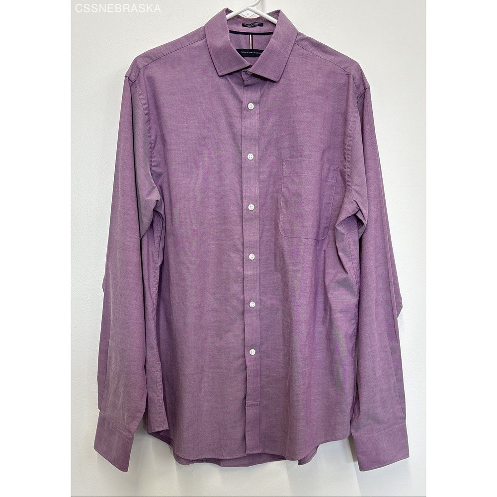 Tommy Hilfiger Purple Men's Long Sleeve Dress Shirt - Size L(16/16.5)